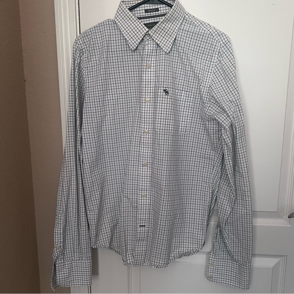 Mens Abercrombie and Fitch AF Muscle Casual bottom down plaid Shirt Med medium